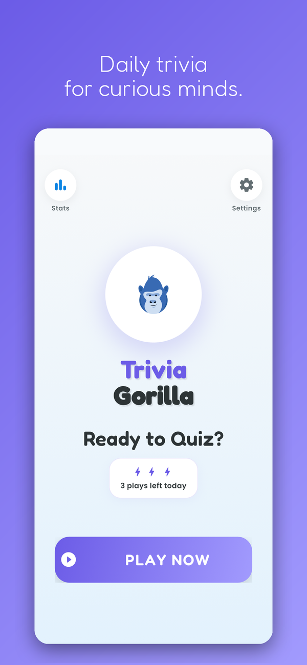 Trivia Gorilla showing the daily quiz home screen